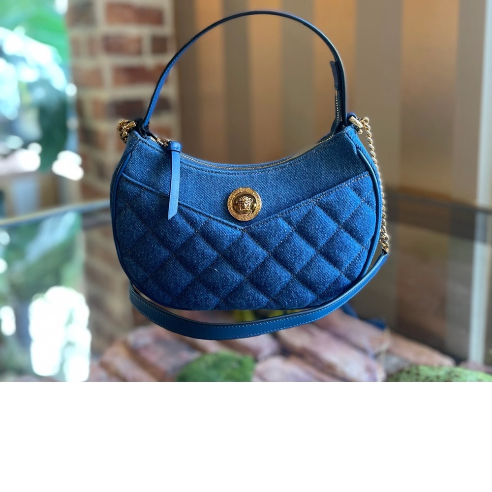 Versace Fendi collab Blue Quilted moon Shoulder Bag